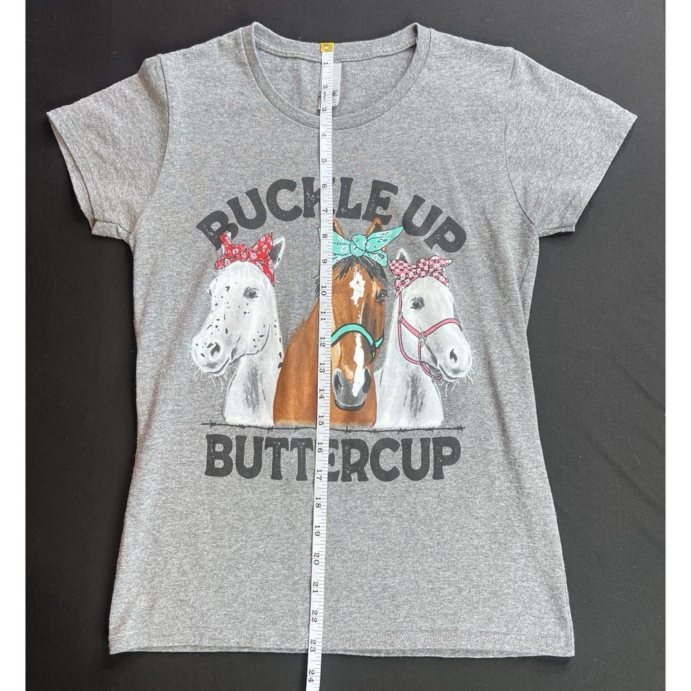 Gildan T-Shirt "Buckle Up Buttercup" Gray Cotton Women's Size Small EUC - Picture 3 of 6
